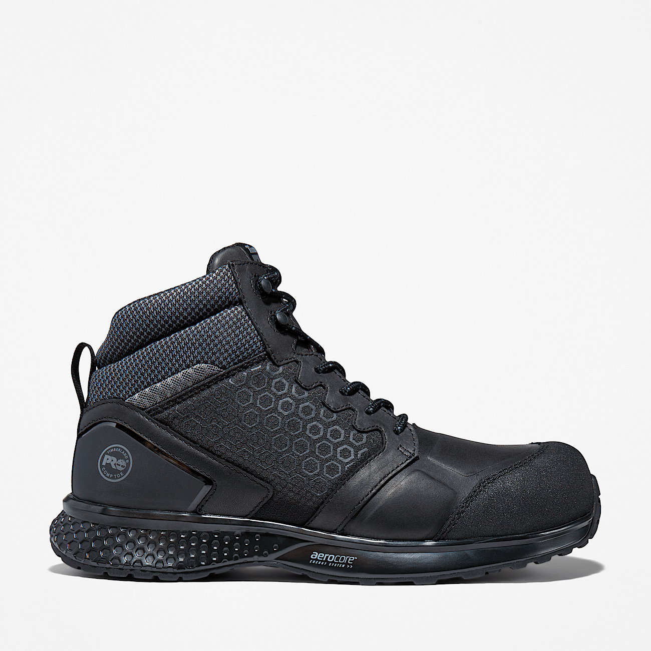 Black timberland construction boots top