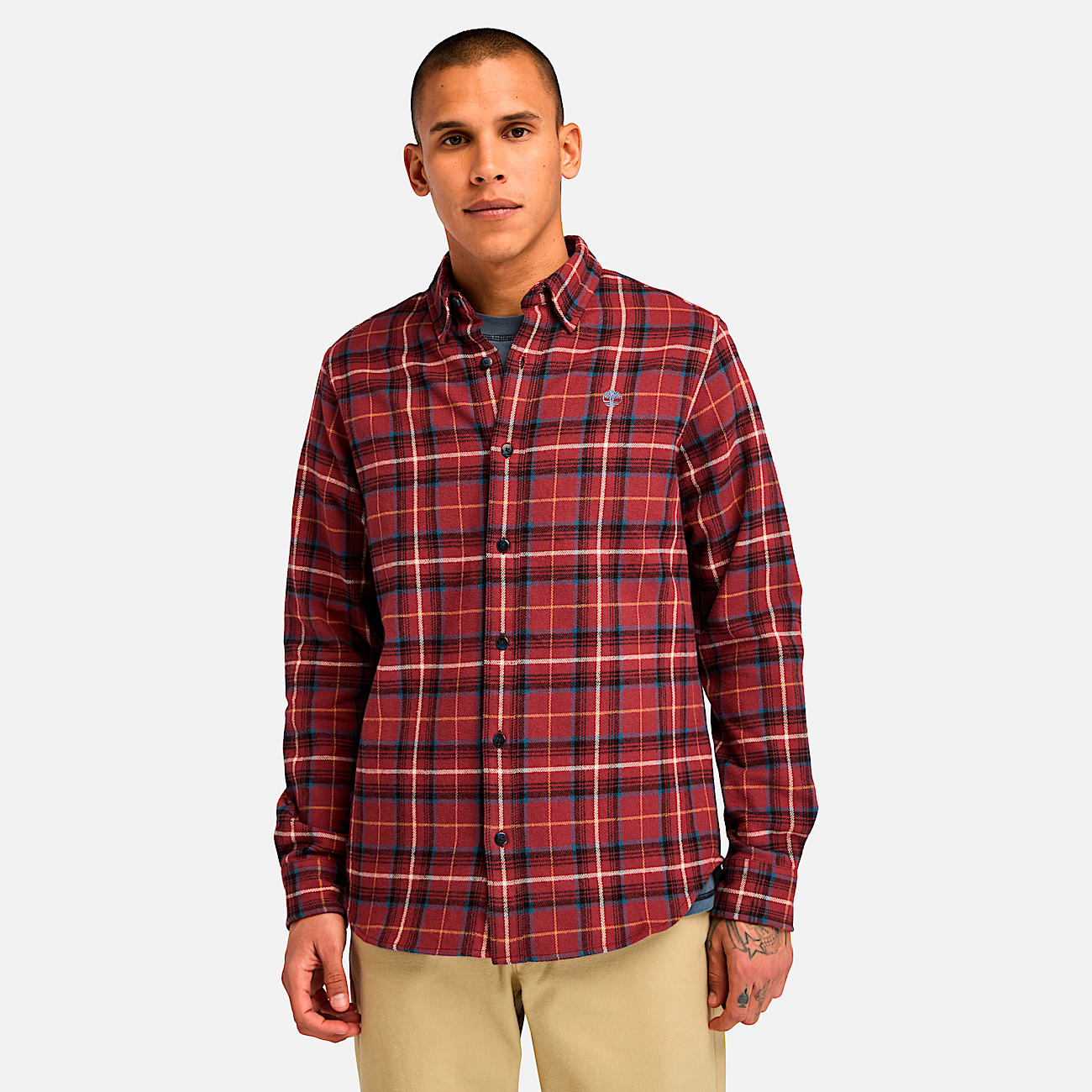 Camisa de cuadros de franela de peso medio para hombre
