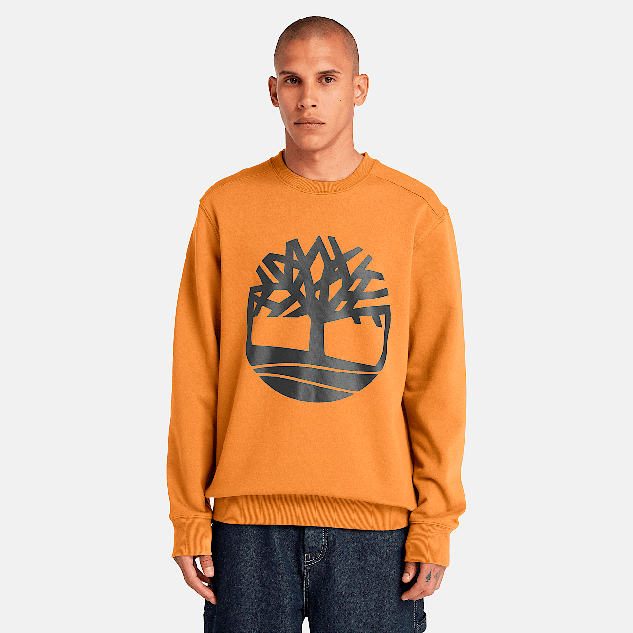 Timberland Men s Tree Logo Crewneck Sweatshirt in Wheat Boot Black
