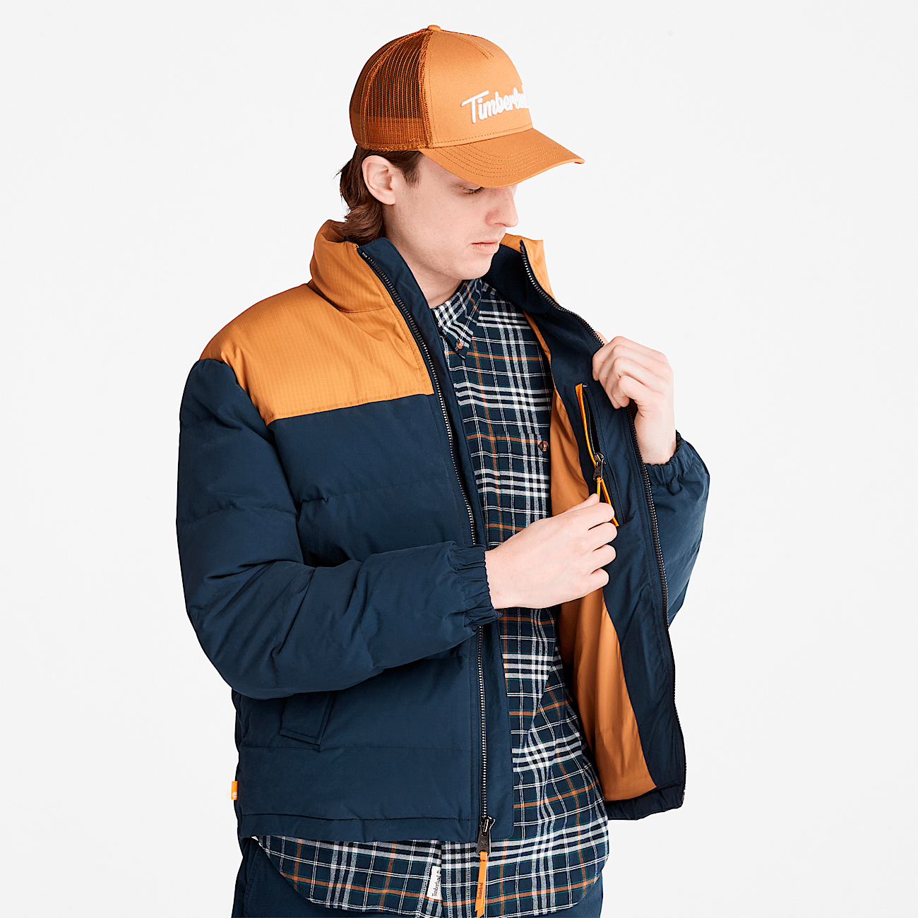 Timberland Welch Mountain Puffer Jacket Men s L Wheat Dark Navy