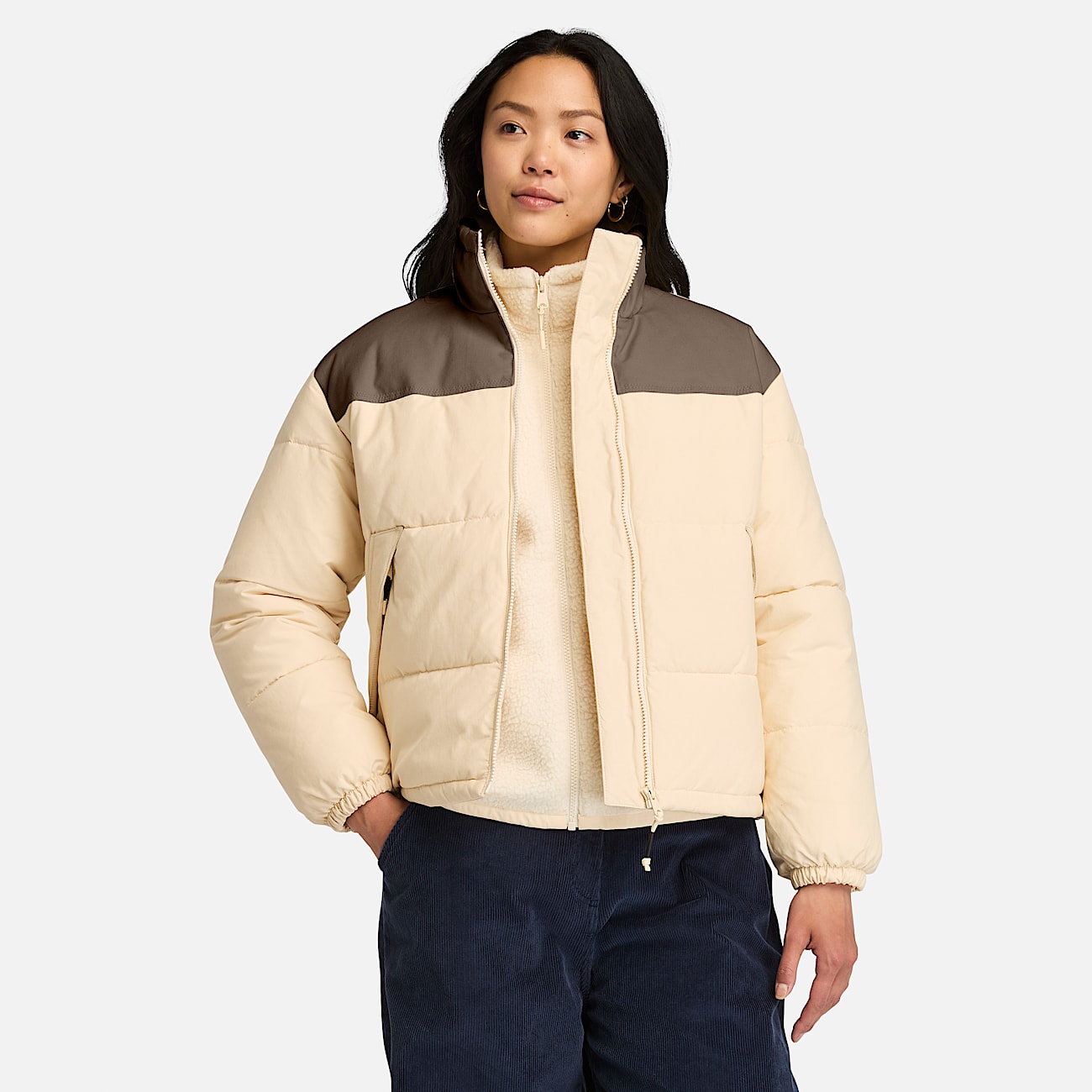 Cream puffer jacket women's sales