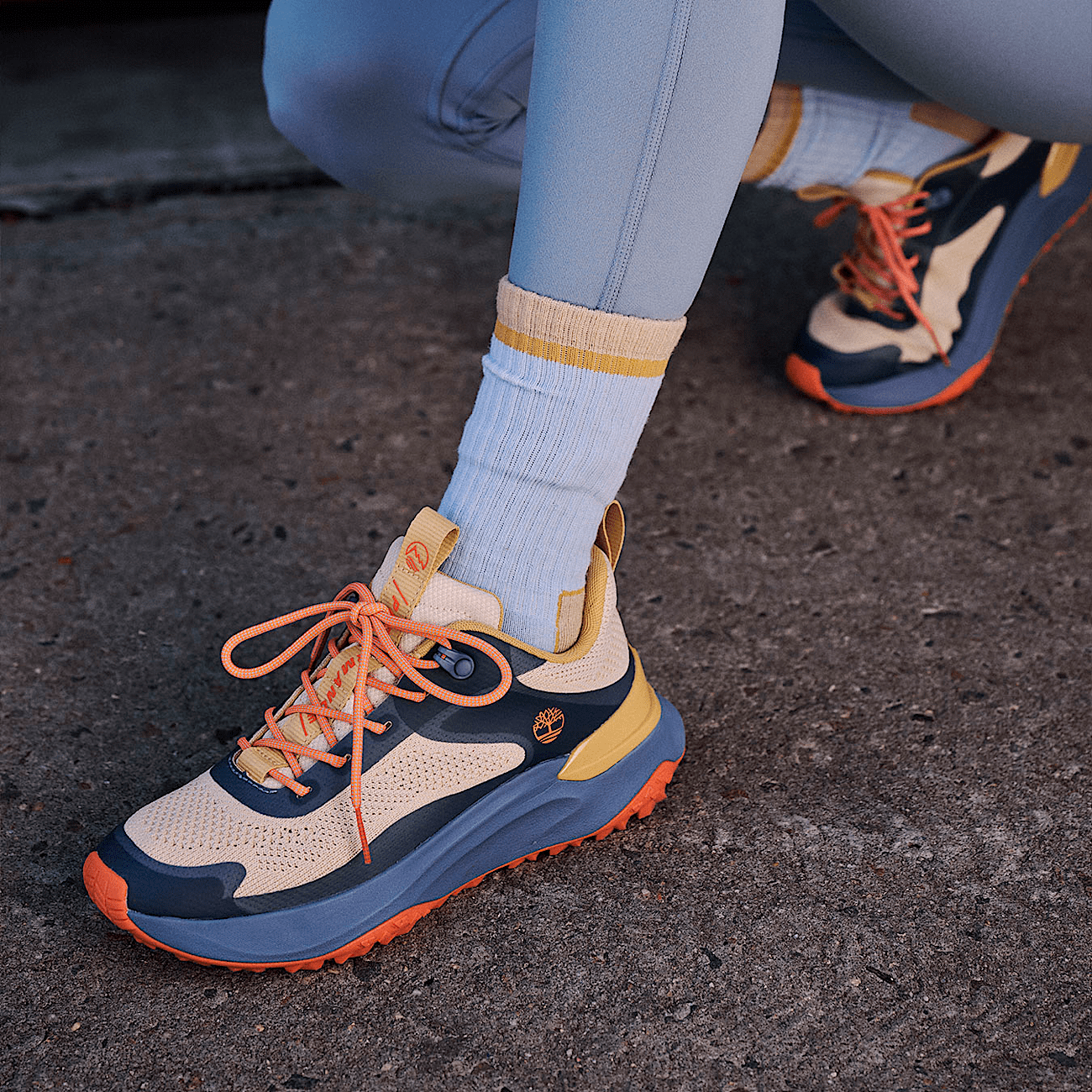 Timberland Women s Motion Access Low Lace Up Sneaker in Nat knit w blue