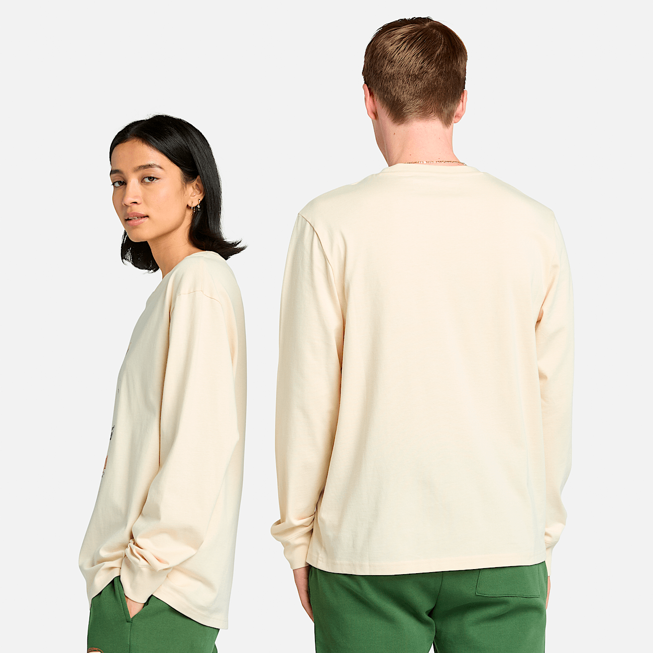Timberland Long Sleeve Made For Working Graphic T Shirt in Angora