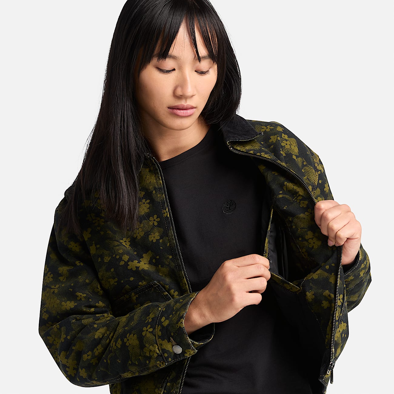 Timberland Strafford Quilted Washed Canvas Printed Jacket Green L Woman