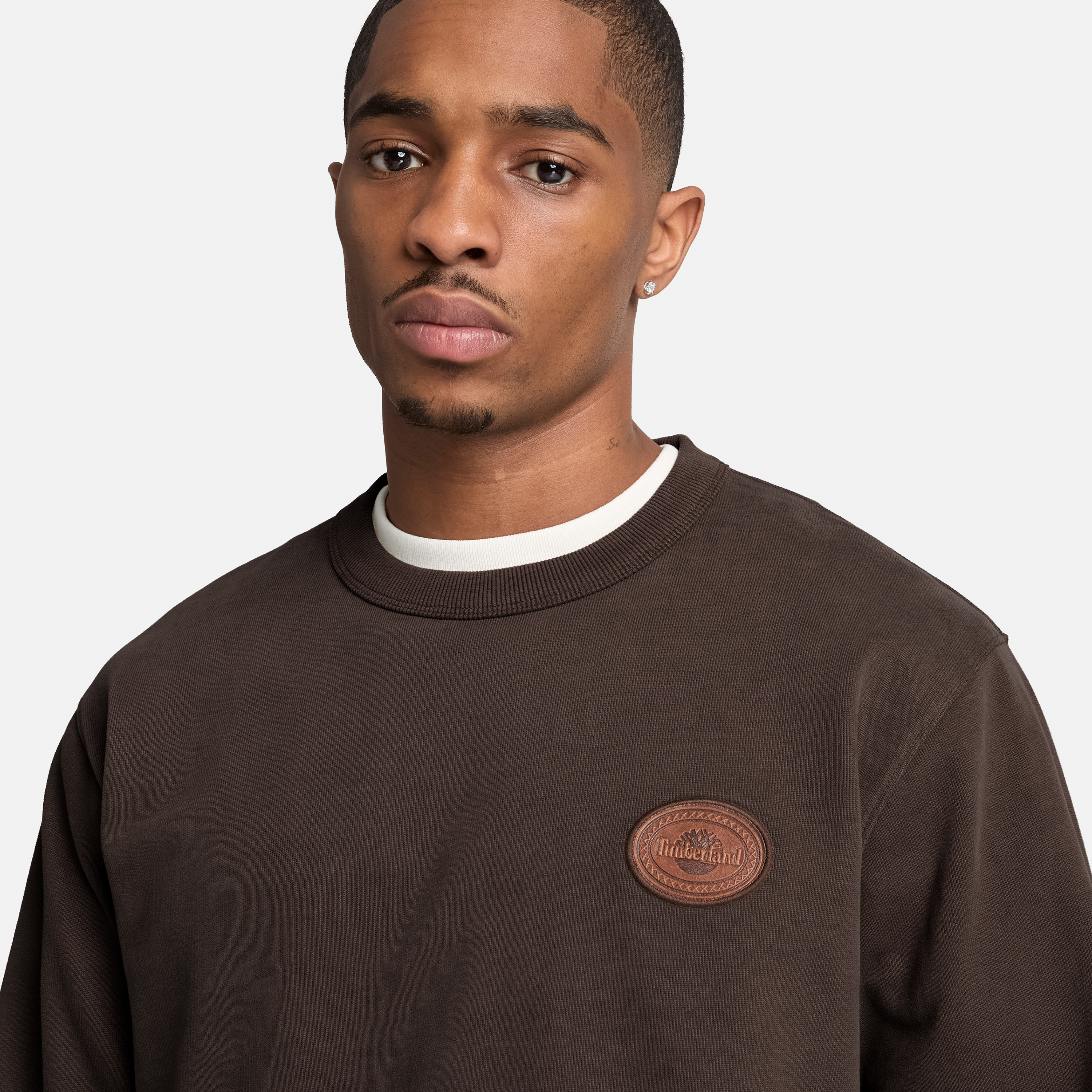 Men's Leather Patch Crew Sweatshirt