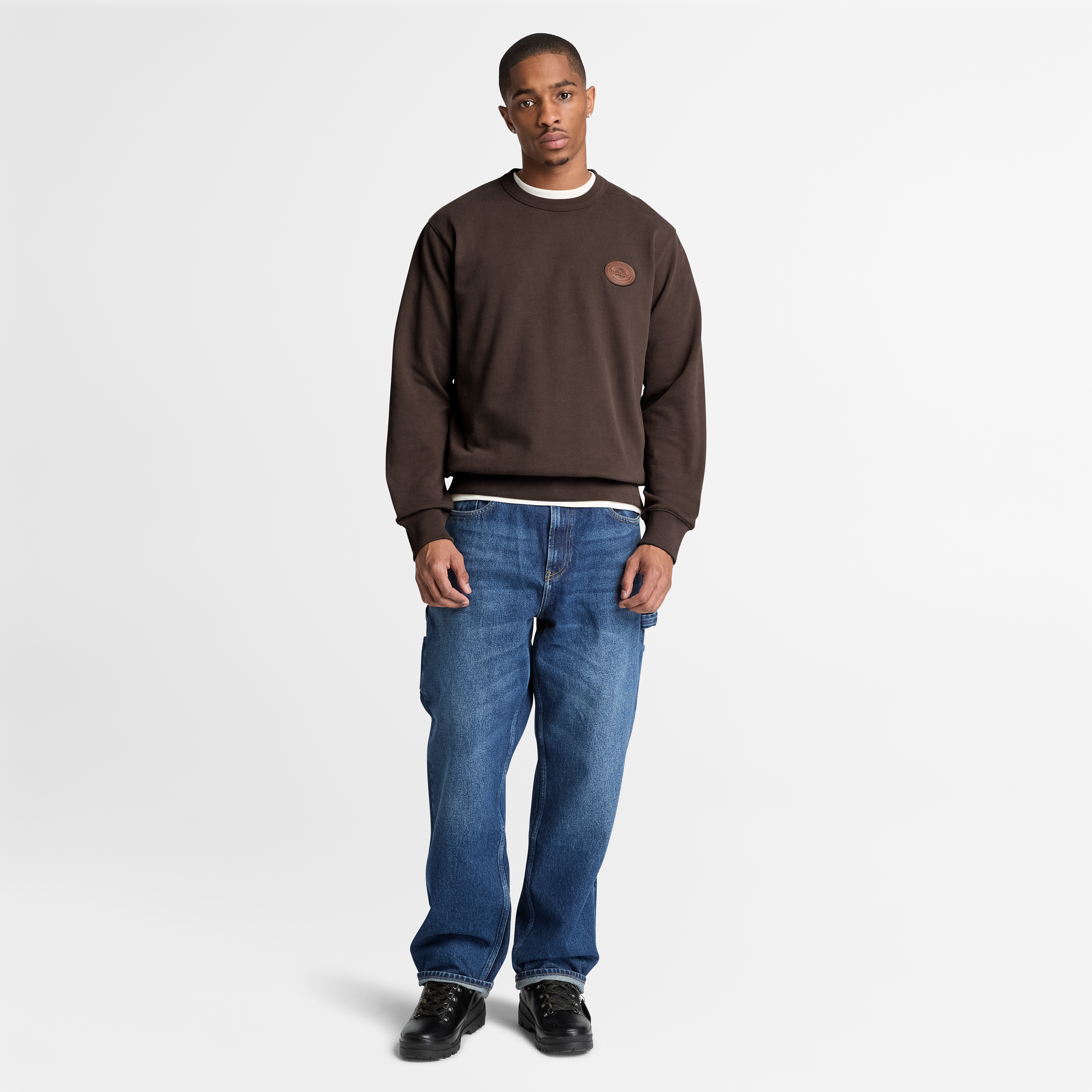 Men's Leather Patch Crew Sweatshirt